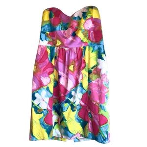 Donna Morgan Multicolor Floral Strapless Dress Sz 14